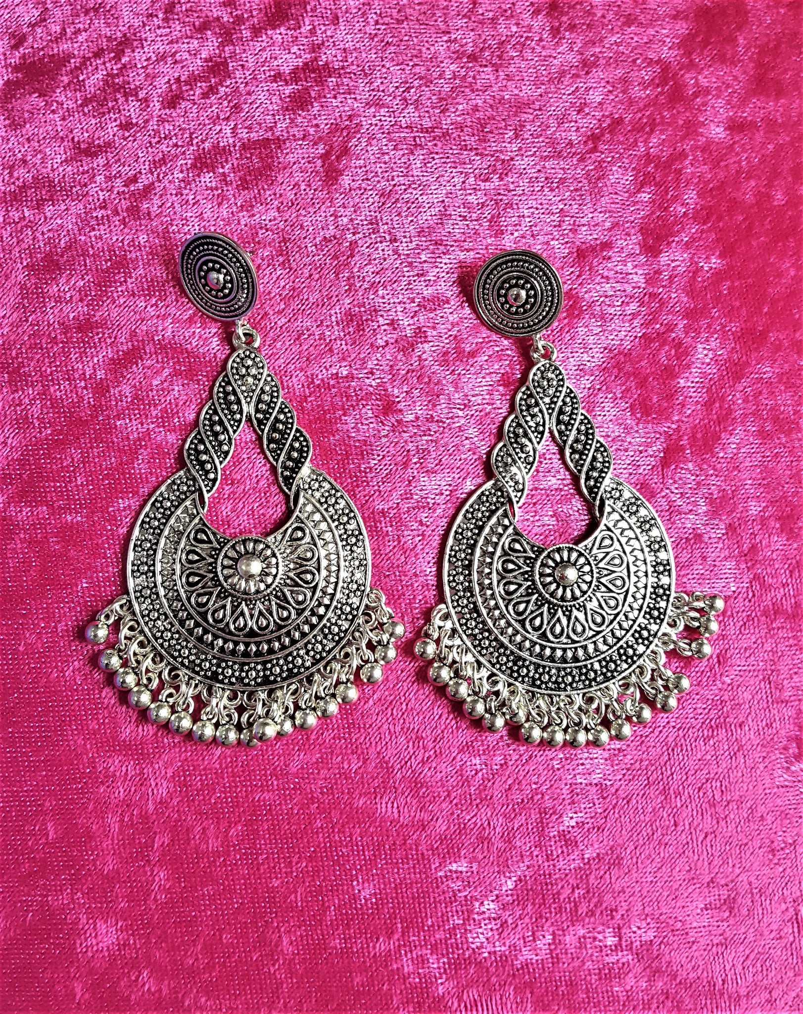 Oxidized Silver Large Jhumka Hook Earrings - 2 designs – Simpliful Jewelry